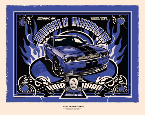 2011-2014 Blue Challenger SRT w/Black Stripe Retro Print
