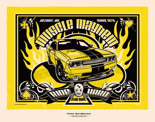 2011-2014 Yellow Challenger SRT w/Black Stripe Retro Print